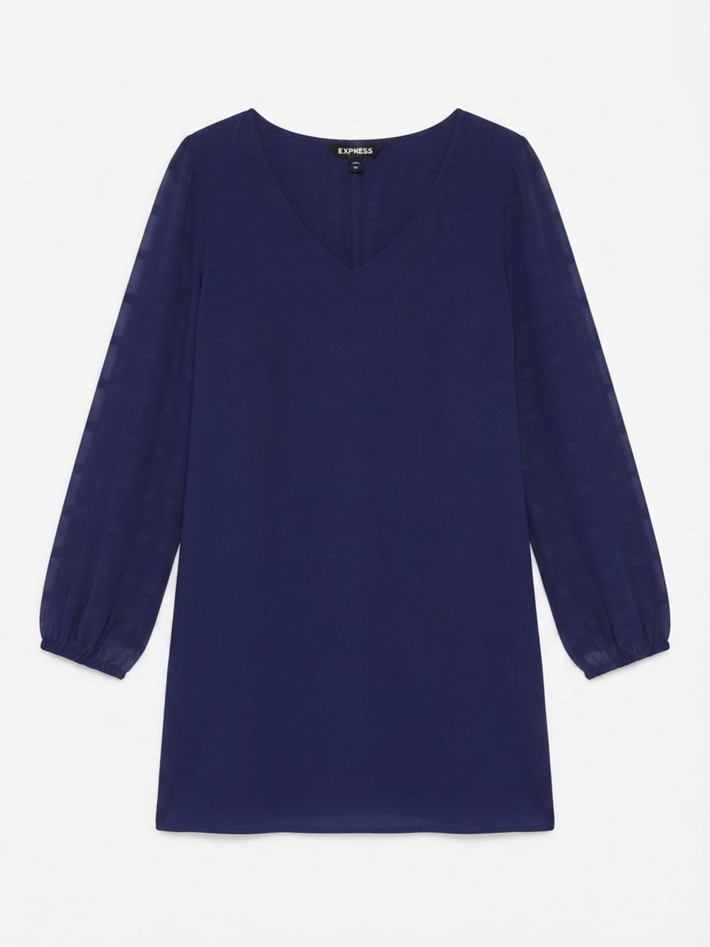 Express Navy V-Neck Sheer Sleeve Dress